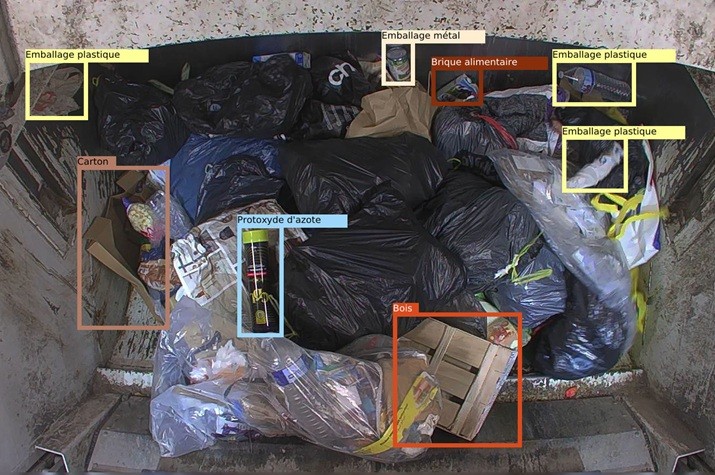 Exemple d'identification des déchets par IA grâce à la solution Lixo. Crédit photo Lixo. En homepage : dispositif Lixo et SULO intégré au camion-benne. Crédit phoro : Grand Besançon.